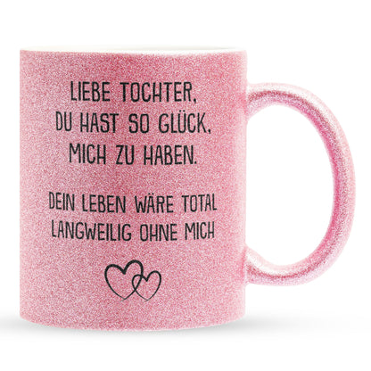22Feels® Tochter Geschenk - Glitzertasse mit Spruch (Pink, 320ml)-Glitzertasse Pink 325ml-22Feels