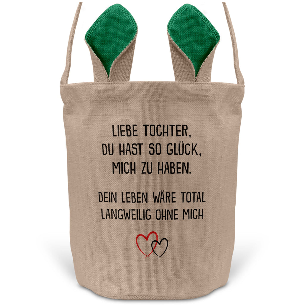 22Feels® Tochter Kinder Osterkorb mit Henkel Ostergeschenk Tragetasche Ostern Deko Osternest Körbchen Hasenohren (Beige/Grün)-Ostern Tragetasche-22Feels