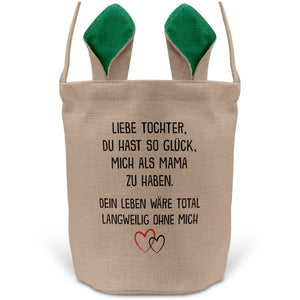 22Feels® Tochter Osterkorb von Mama Kinder mit Henkel Ostergeschenk Tragetasche Ostern Deko Osternest Körbchen Hasenohren (Beige/Grün)-Ostern Tragetasche-22Feels