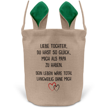22Feels® Tochter Osterkorb von Papa Kinder mit Henkel Ostergeschenk Tragetasche Ostern Deko Osternest Körbchen Hasenohren (Beige/Grün)-Ostern Tragetasche-22Feels
