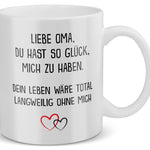 22Feels® Geschenk für Omas - Tasse mit Spruch: Glück mich zu haben (Weiss, 320ml)-Weisse Tasse 320ml-22Feels