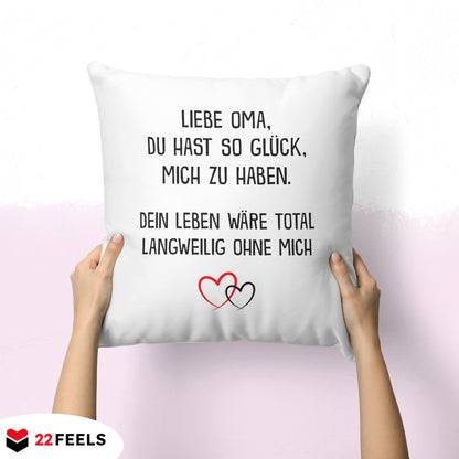 22Feels® Oma Geschenk - Kissen mit Spruch (Weiss 40x40cm)-Kissen Weiss 40x40-22Feels
