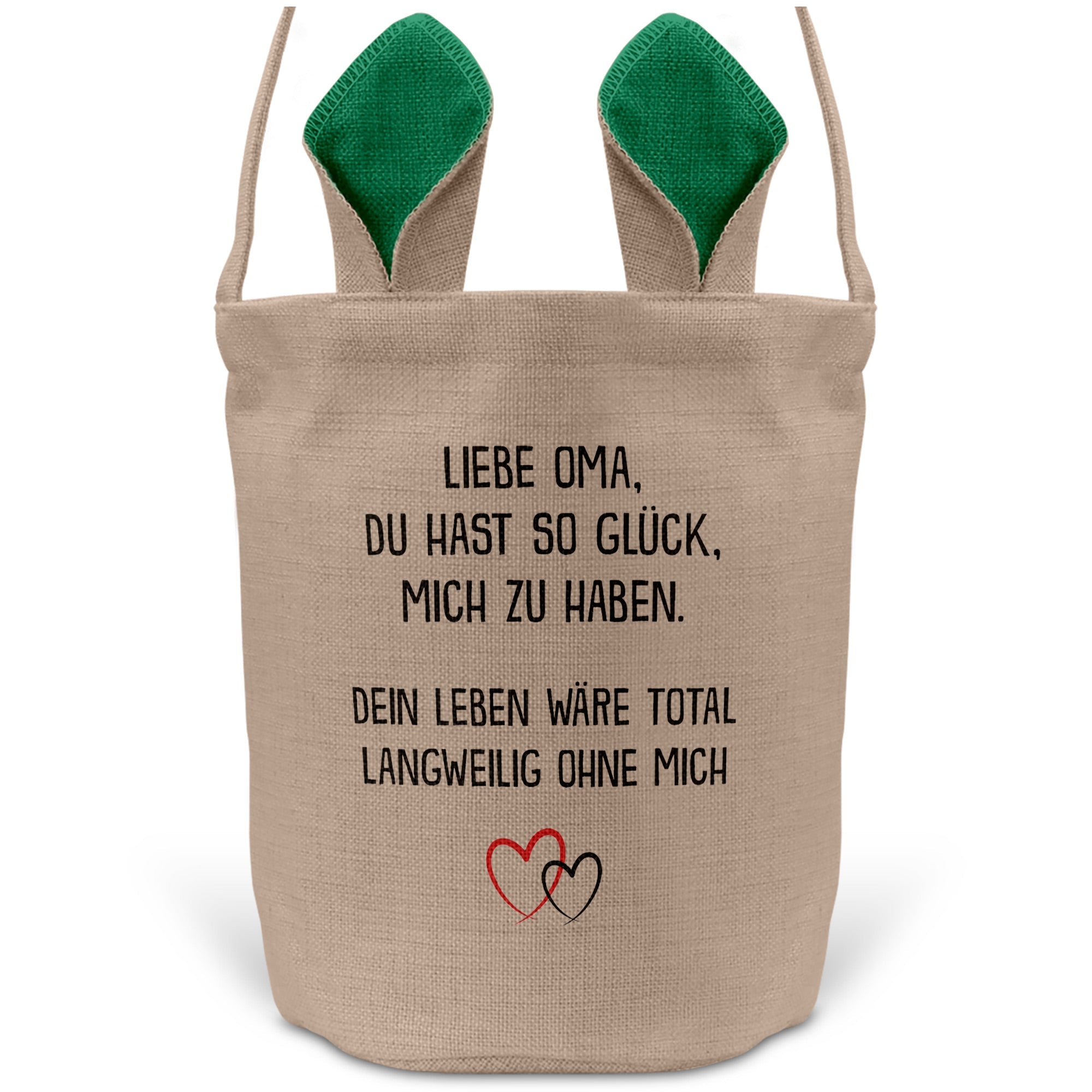 22Feels® Oma Grossmutter Osterkorb mit Henkel Ostergeschenk Tragetasche Ostern Deko Osternest Körbchen Hasenohren (Beige/Grün)-Ostern Tragetasche-22Feels