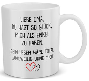 22Feels® Geschenk für Oma von Enkel - Tasse mit Spruch: Glück mich zu haben (Weiss, 320ml)-Weisse Tasse 320ml-22Feels