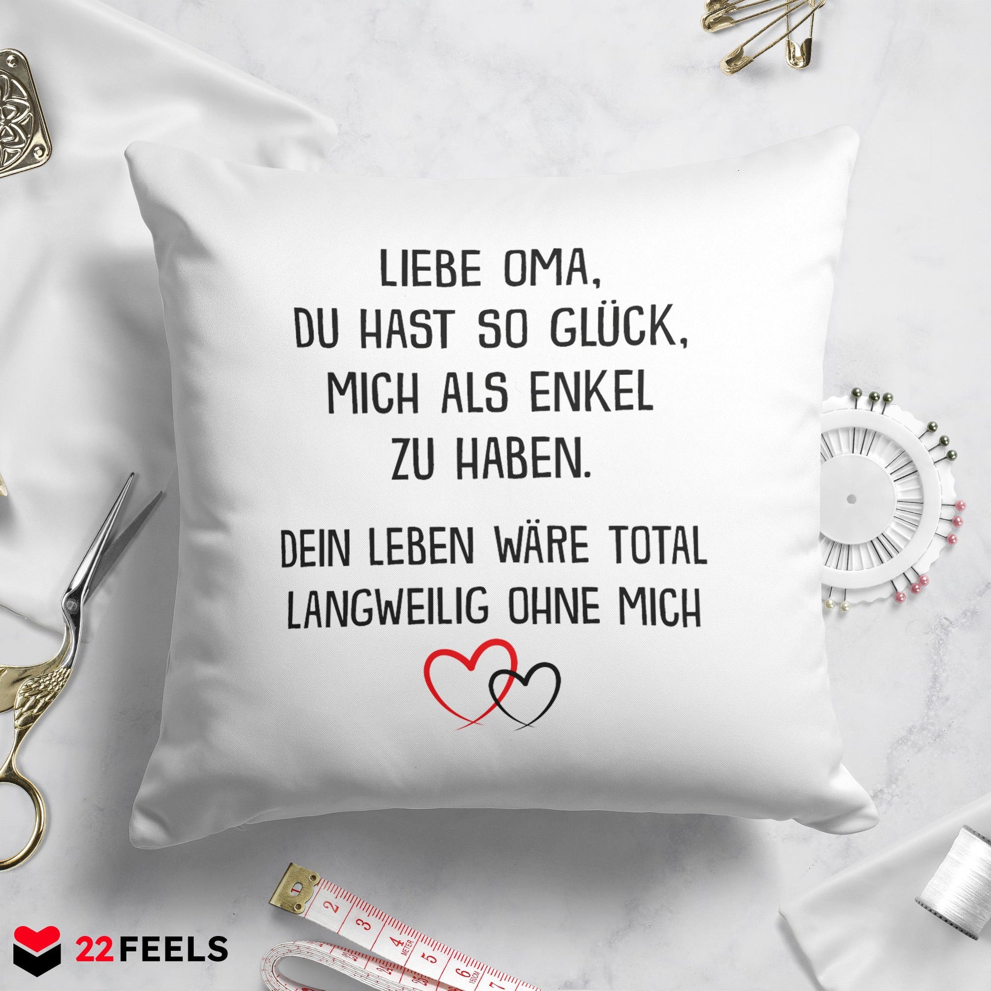 22Feels® Oma Geschenk vom Enkel - Kissen mit Spruch (Weiss 40x40cm)-Kissen Weiss 40x40-22Feels