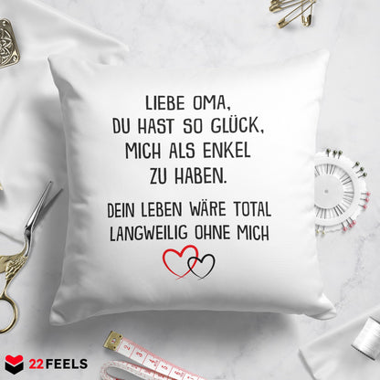 22Feels® Oma Geschenk vom Enkel - Kissen mit Spruch (Weiss 40x40cm)-Kissen Weiss 40x40-22Feels