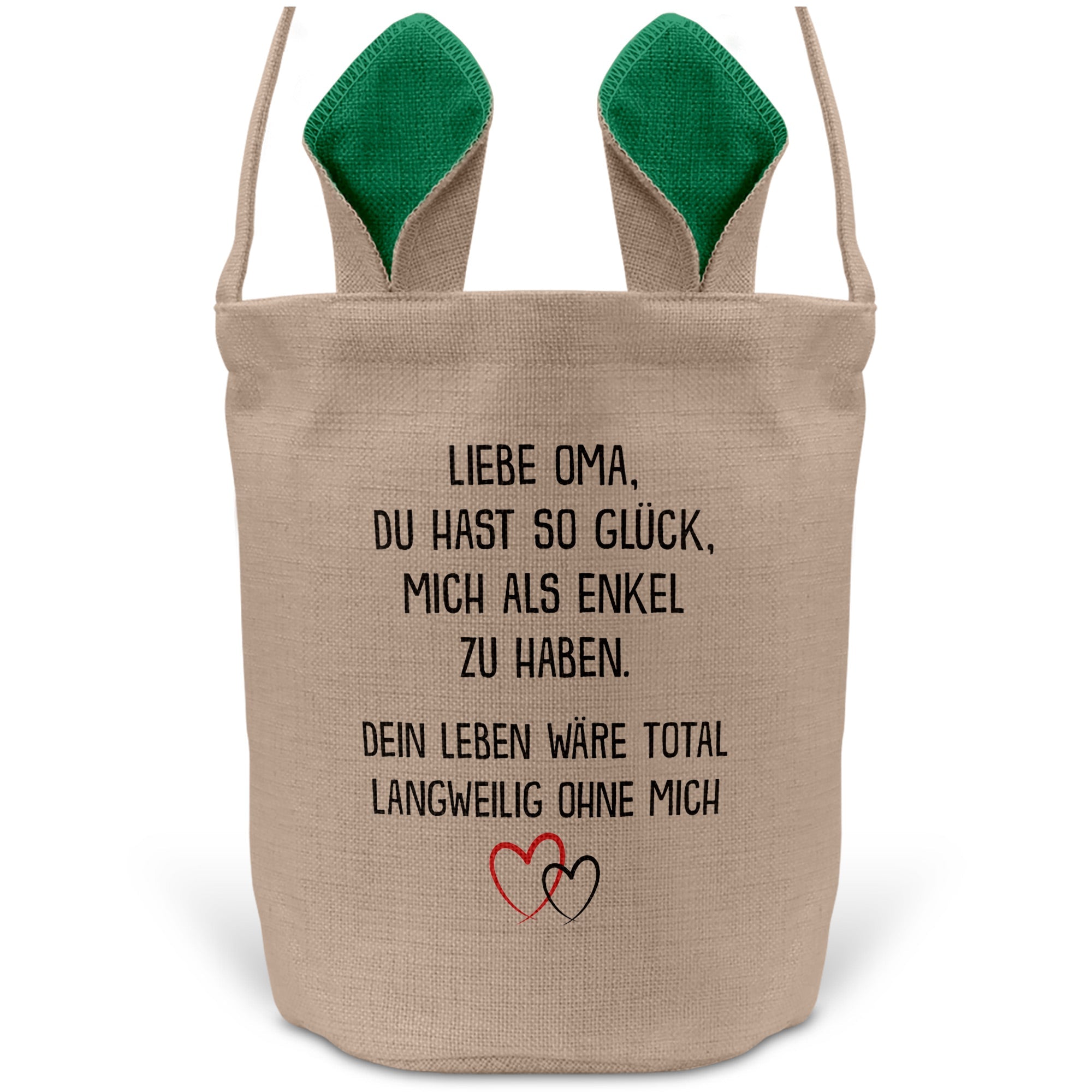 22Feels® Oma Osterkorb von Enkel Grossmutter mit Henkel Ostergeschenk Tragetasche Ostern Deko Osternest Körbchen Hasenohren (Beige/Grün)-Ostern Tragetasche-22Feels