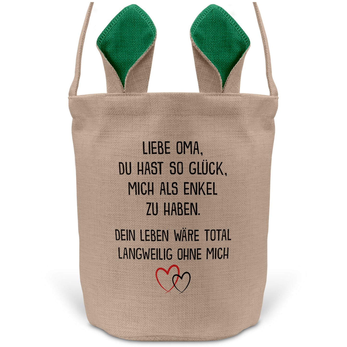 22Feels® Oma Osterkorb von Enkel Grossmutter mit Henkel Ostergeschenk Tragetasche Ostern Deko Osternest Körbchen Hasenohren (Beige/Grün)-Ostern Tragetasche-22Feels