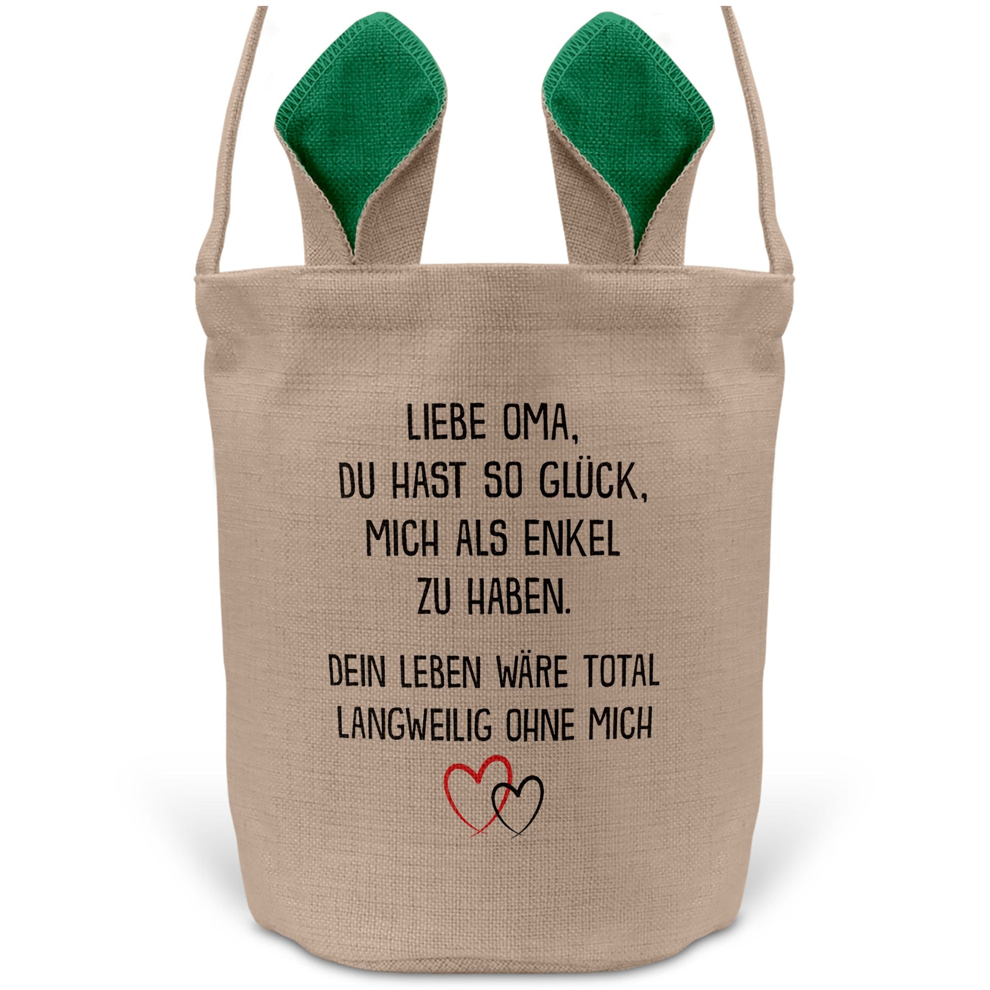 22Feels® Oma Osterkorb von Enkel Grossmutter mit Henkel Ostergeschenk Tragetasche Ostern Deko Osternest Körbchen Hasenohren (Beige/Grün)-Ostern Tragetasche-22Feels