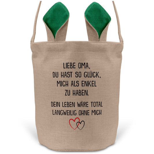 22Feels® Oma Osterkorb von Enkel Grossmutter mit Henkel Ostergeschenk Tragetasche Ostern Deko Osternest Körbchen Hasenohren (Beige/Grün)-Ostern Tragetasche-22Feels