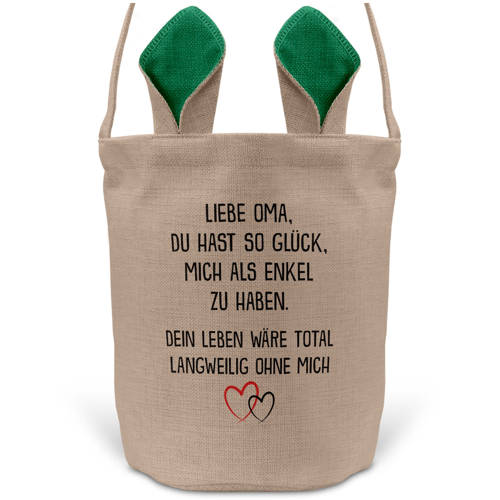 22Feels® Oma Osterkorb von Enkel Grossmutter mit Henkel Ostergeschenk Tragetasche Ostern Deko Osternest Körbchen Hasenohren (Beige/Grün)-Ostern Tragetasche-22Feels