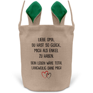 22Feels® Oma Osterkorb von Enkel Grossmutter mit Henkel Ostergeschenk Tragetasche Ostern Deko Osternest Körbchen Hasenohren (Beige/Grün)-Ostern Tragetasche-22Feels