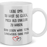 22Feels® Geschenk für Oma von Enkelin - Tasse mit Spruch: Glück mich zu haben (Weiss, 320ml)-Weisse Tasse 320ml-22Feels