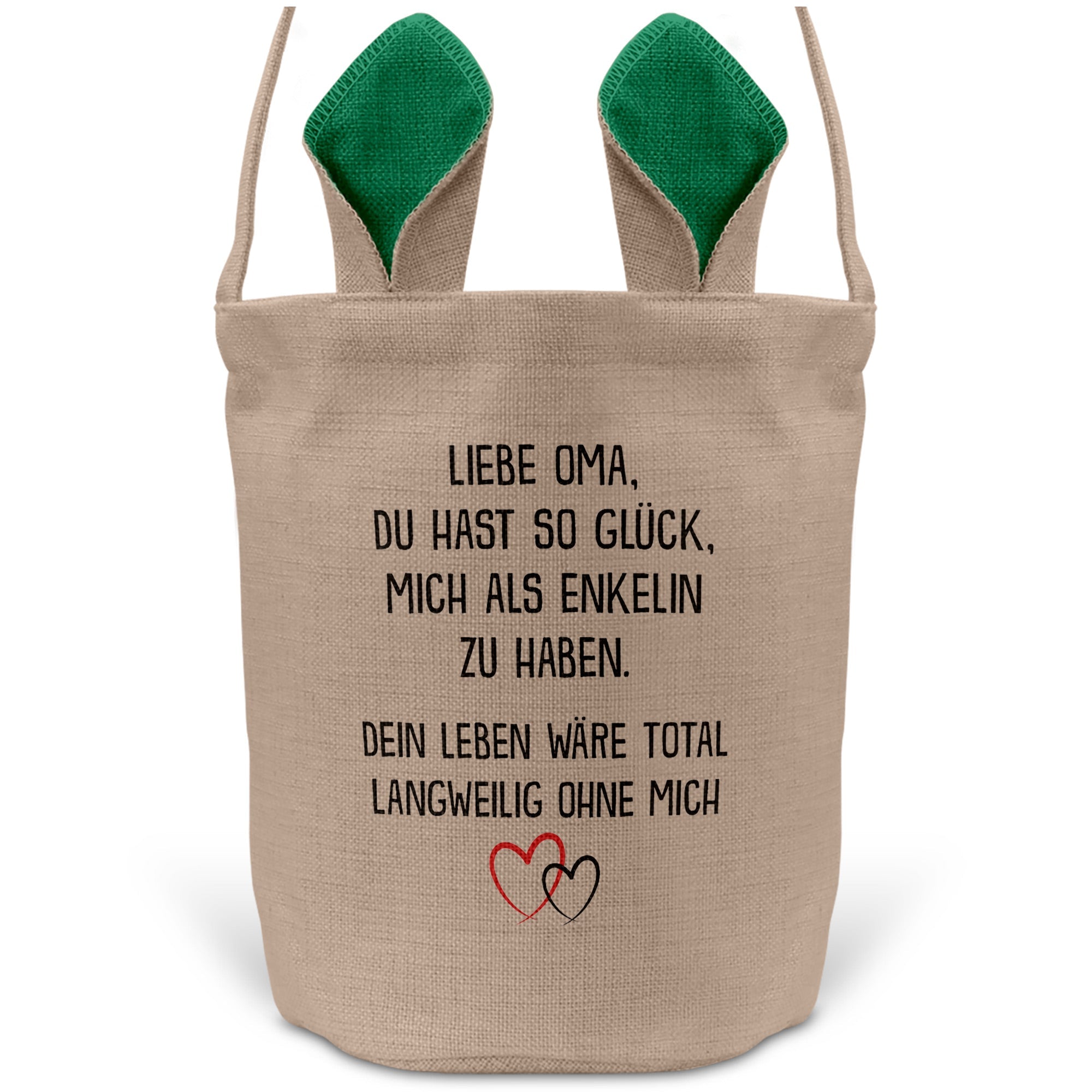 22Feels® Oma Osterkorb von Enkelin Grossmutter mit Henkel Ostergeschenk Tragetasche Ostern Deko Osternest Körbchen Hasenohren (Beige/Grün)-Ostern Tragetasche-22Feels