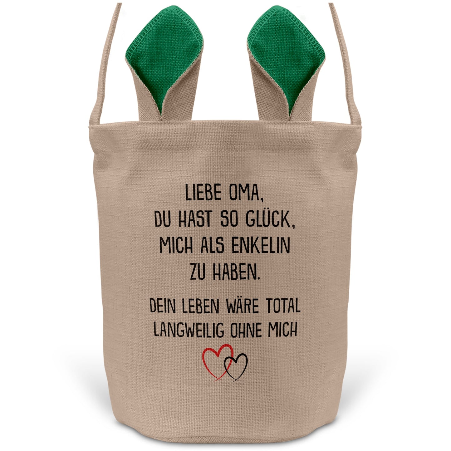 22Feels® Oma Osterkorb von Enkelin Grossmutter mit Henkel Ostergeschenk Tragetasche Ostern Deko Osternest Körbchen Hasenohren (Beige/Grün)-Ostern Tragetasche-22Feels