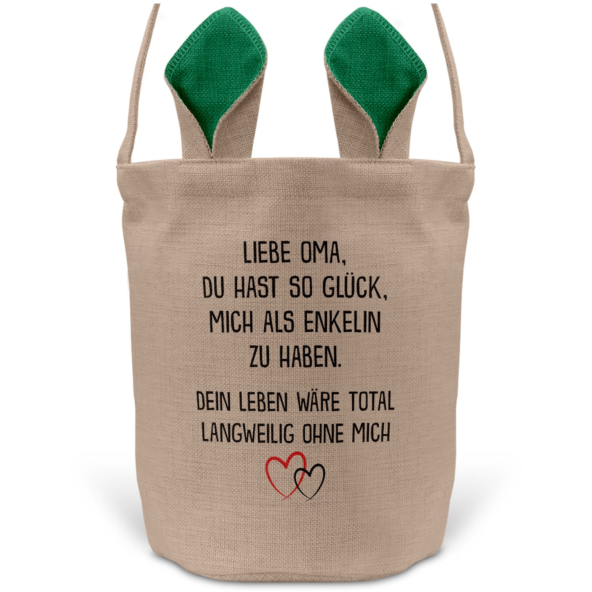 22Feels® Oma Osterkorb von Enkelin Grossmutter mit Henkel Ostergeschenk Tragetasche Ostern Deko Osternest Körbchen Hasenohren (Beige/Grün)-Ostern Tragetasche-22Feels