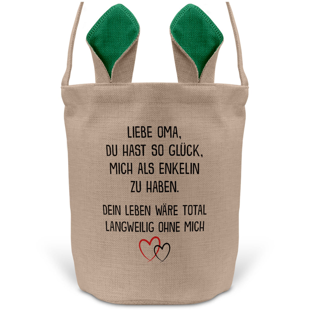 22Feels® Oma Osterkorb von Enkelin Grossmutter mit Henkel Ostergeschenk Tragetasche Ostern Deko Osternest Körbchen Hasenohren (Beige/Grün)-Ostern Tragetasche-22Feels
