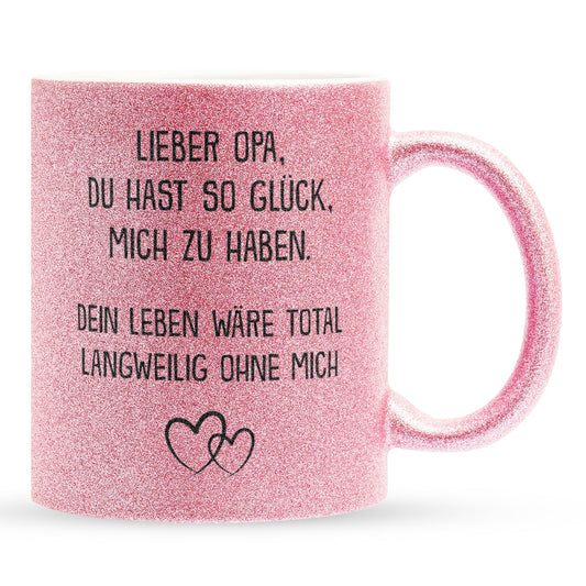 22Feels® Opa Geschenk - Glitzertasse mit Spruch (Pink, 320ml)-Glitzertasse Pink 320ml-22Feels