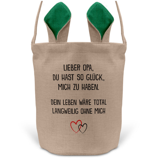 22Feels® Opa Grossvater Osterkorb mit Henkel Ostergeschenk Tragetasche Ostern Deko Osternest Körbchen Hasenohren (Beige/Grün)-Ostern Tragetasche-22Feels