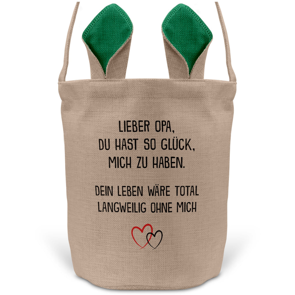 22Feels® Opa Grossvater Osterkorb mit Henkel Ostergeschenk Tragetasche Ostern Deko Osternest Körbchen Hasenohren (Beige/Grün)-Ostern Tragetasche-22Feels