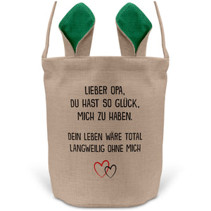 22Feels® Opa Grossvater Osterkorb mit Henkel Ostergeschenk Tragetasche Ostern Deko Osternest Körbchen Hasenohren (Beige/Grün)-Ostern Tragetasche-22Feels