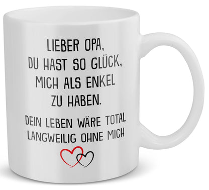 22Feels® Geschenk für Opas von Enkel - Tasse mit Spruch: Glück mich zu haben (Weiss, 320ml)-Weisse Tasse 320ml-22Feels