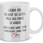 22Feels® Geschenk für Opas von Enkel - Tasse mit Spruch: Glück mich zu haben (Weiss, 320ml)-Weisse Tasse 320ml-22Feels