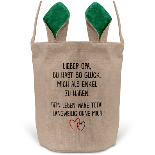 22Feels® Opa Osterkorb von Enkel Grossvater mit Henkel Ostergeschenk Tragetasche Ostern Deko Osternest Körbchen Hasenohren (Beige/Grün)-Ostern Tragetasche-22Feels
