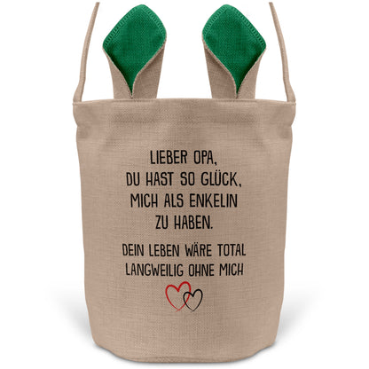 22Feels® Opa Osterkorb von Enkelin Grossvater mit Henkel Ostergeschenk Tragetasche Ostern Deko Osternest Körbchen Hasenohren (Beige/Grün)-Ostern Tragetasche-22Feels