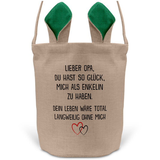 22Feels® Opa Osterkorb von Enkelin Grossvater mit Henkel Ostergeschenk Tragetasche Ostern Deko Osternest Körbchen Hasenohren (Beige/Grün)-Ostern Tragetasche-22Feels