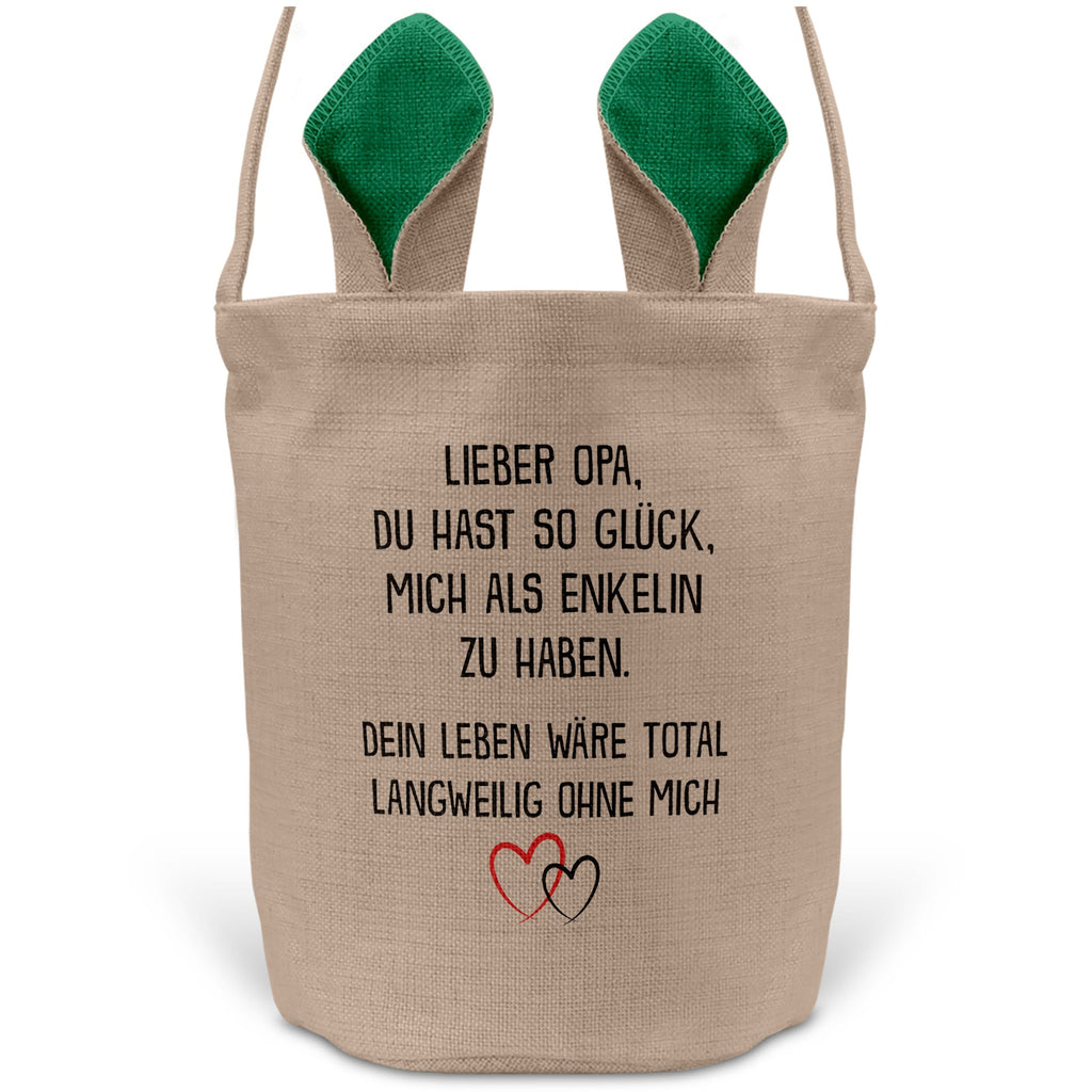22Feels® Opa Osterkorb von Enkelin Grossvater mit Henkel Ostergeschenk Tragetasche Ostern Deko Osternest Körbchen Hasenohren (Beige/Grün)-Ostern Tragetasche-22Feels