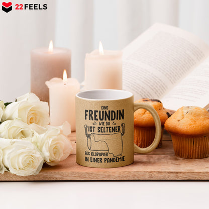 22Feels® Freundin Geschenk zum Jahrestag, Valentinstag etc. - Glitzertasse mit Spruch (Gold, 320ml)-Glitzertasse Gold 320ml-22Feels