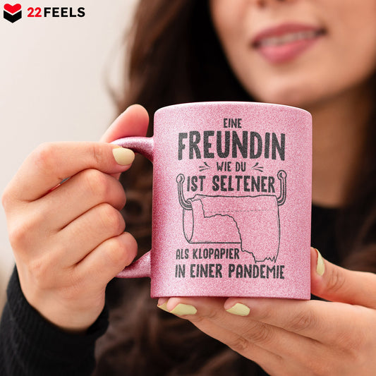 22Feels® Freundin Geschenk zum Jahrestag, Valentinstag etc. - Glitzertasse mit Spruch (Pink, 320ml)-Glitzertasse Pink 320ml-22Feels