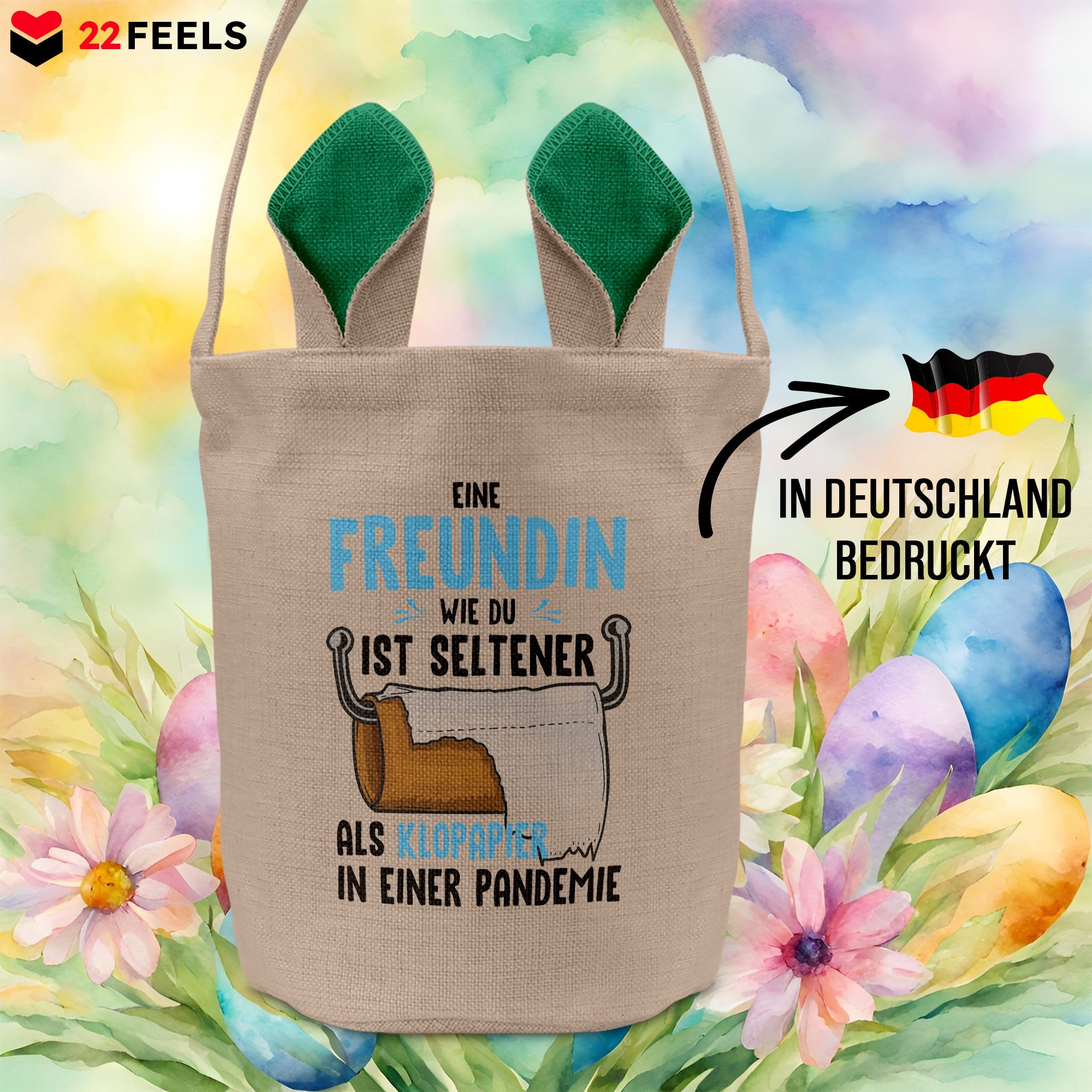 22Feels® Freundin Paar Osterkorb mit Henkel Ostergeschenk Tragetasche Ostern Deko Osternest Körbchen Hasenohren (Beige/Grün)-Ostern Tragetasche-22Feels