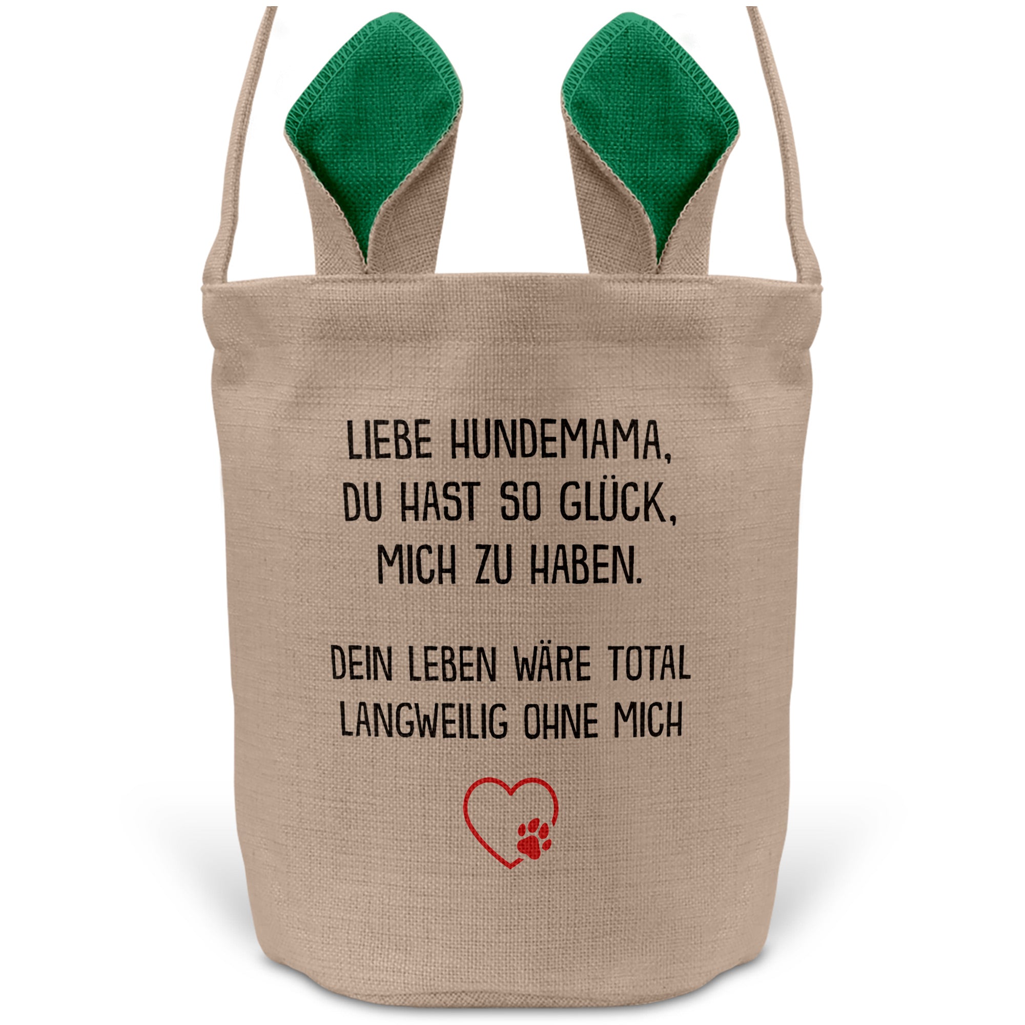 22Feels® Hundemama Frauchen Hunde Osterkorb mit Henkel Ostergeschenk Tragetasche Ostern Deko Osternest Körbchen Hasenohren (Beige/Grün)-Ostern Tragetasche-22Feels