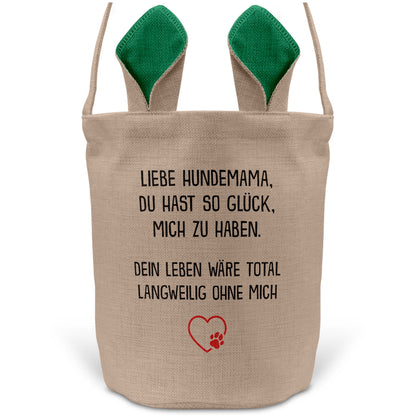22Feels® Hundemama Frauchen Hunde Osterkorb mit Henkel Ostergeschenk Tragetasche Ostern Deko Osternest Körbchen Hasenohren (Beige/Grün)-Ostern Tragetasche-22Feels