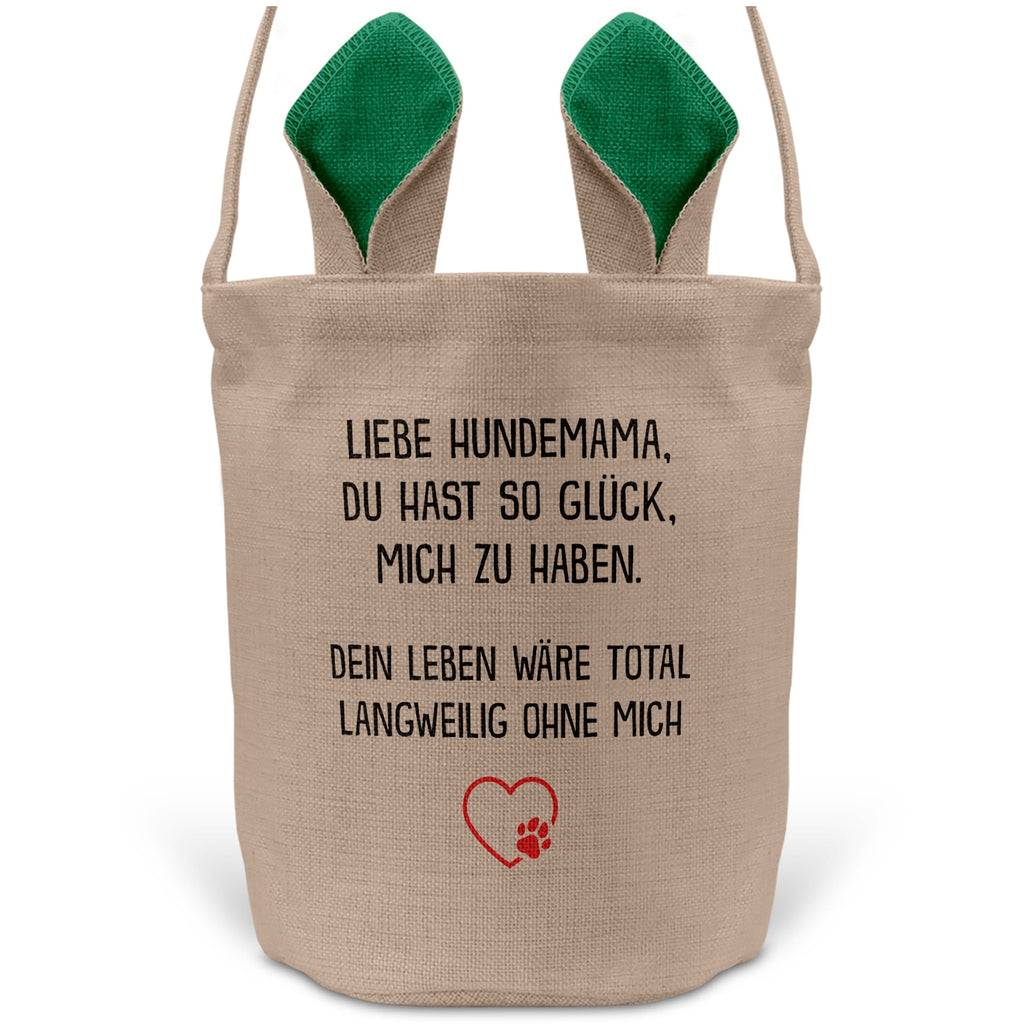 22Feels® Hundemama Frauchen Hunde Osterkorb mit Henkel Ostergeschenk Tragetasche Ostern Deko Osternest Körbchen Hasenohren (Beige/Grün)-Ostern Tragetasche-22Feels