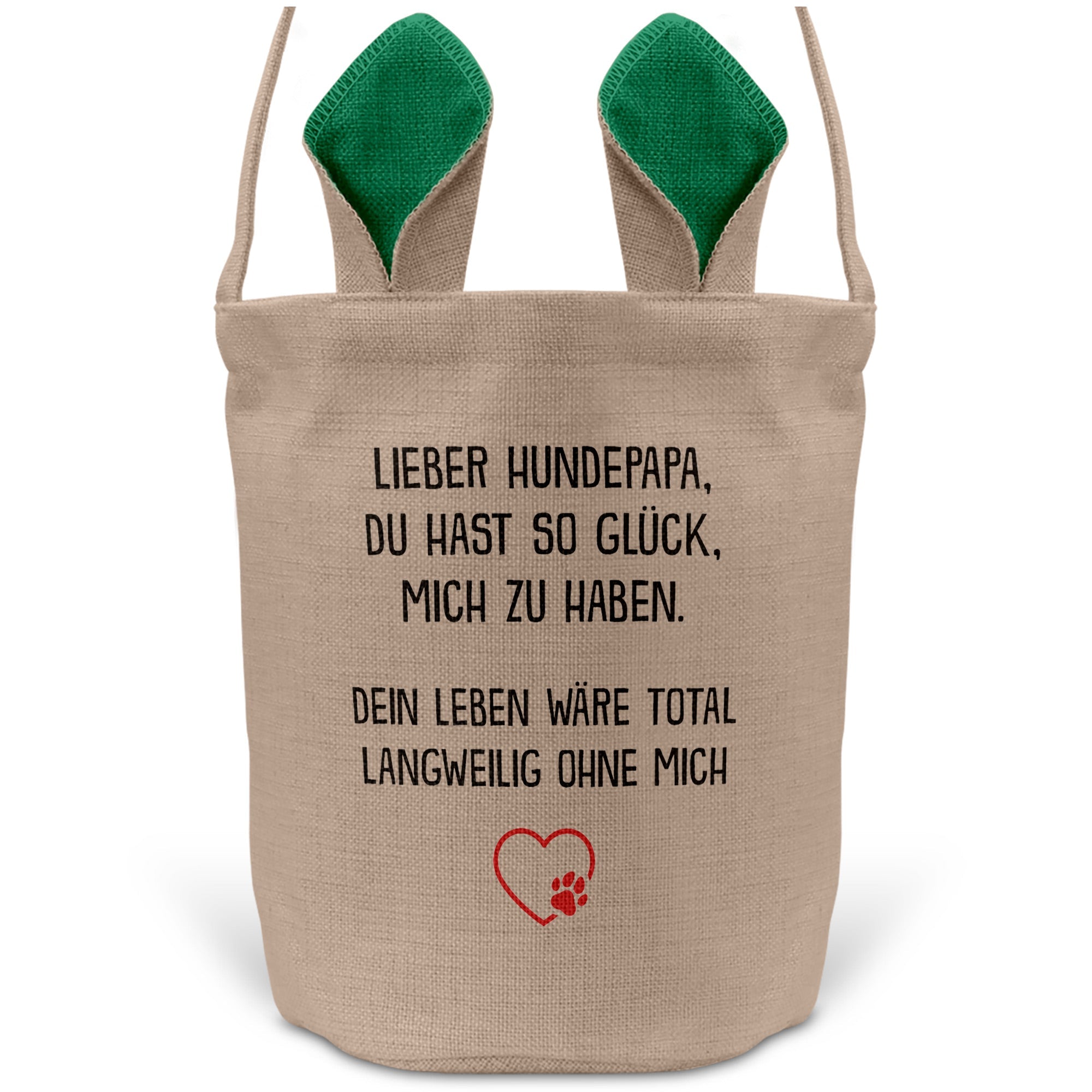 22Feels® Hundepapa Herrchen Hunde Osterkorb mit Henkel Ostergeschenk Tragetasche Ostern Deko Osternest Körbchen Hasenohren (Beige/Grün)-Ostern Tragetasche-22Feels