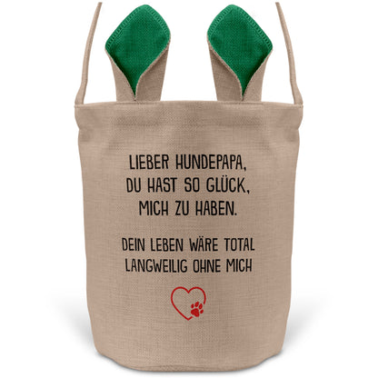 22Feels® Hundepapa Herrchen Hunde Osterkorb mit Henkel Ostergeschenk Tragetasche Ostern Deko Osternest Körbchen Hasenohren (Beige/Grün)-Ostern Tragetasche-22Feels