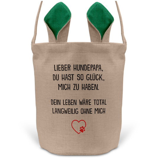22Feels® Hundepapa Herrchen Hunde Osterkorb mit Henkel Ostergeschenk Tragetasche Ostern Deko Osternest Körbchen Hasenohren (Beige/Grün)-Ostern Tragetasche-22Feels