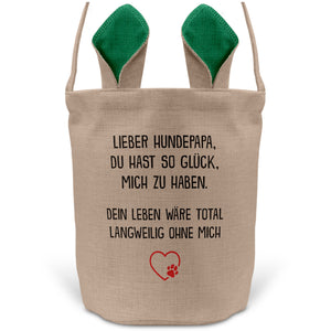 22Feels® Hundepapa Herrchen Hunde Osterkorb mit Henkel Ostergeschenk Tragetasche Ostern Deko Osternest Körbchen Hasenohren (Beige/Grün)-Ostern Tragetasche-22Feels