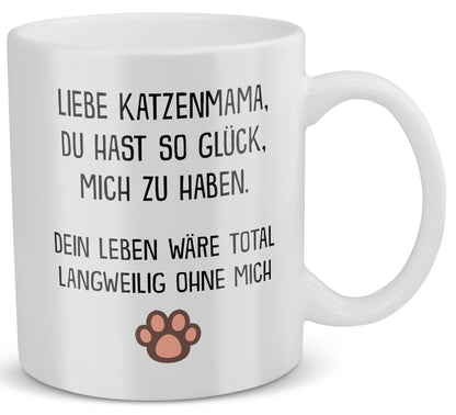 22Feels® Geschenk für Katzenmama - Tasse mit Spruch: Glück mich zu haben (Weiss, 320ml)-Weisse Tasse 320ml-22Feels