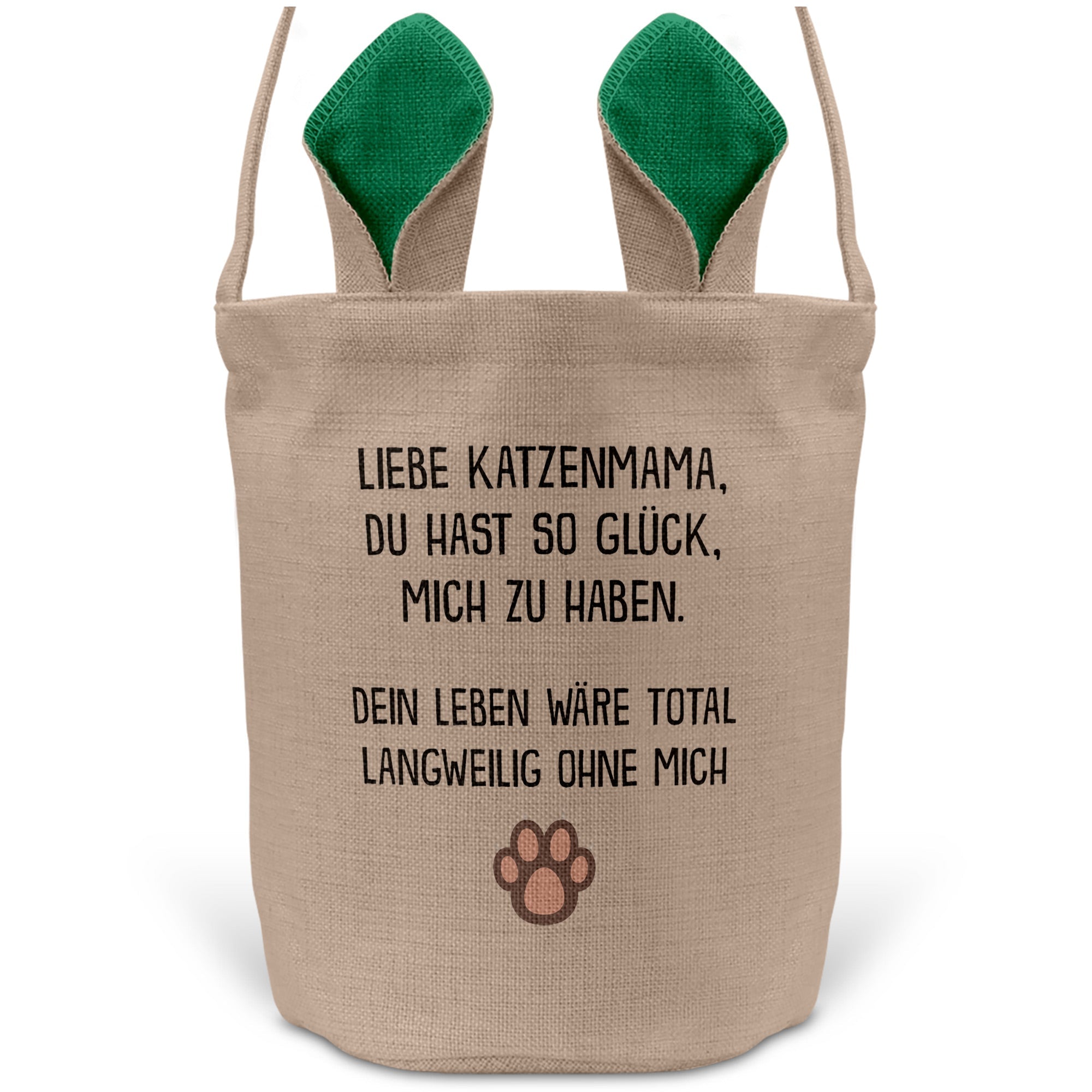 22Feels® Katzenmama Frauchen Katzen Osterkorb mit Henkel Ostergeschenk Tragetasche Ostern Deko Osternest Körbchen Hasenohren (Beige/Grün)-Ostern Tragetasche-22Feels
