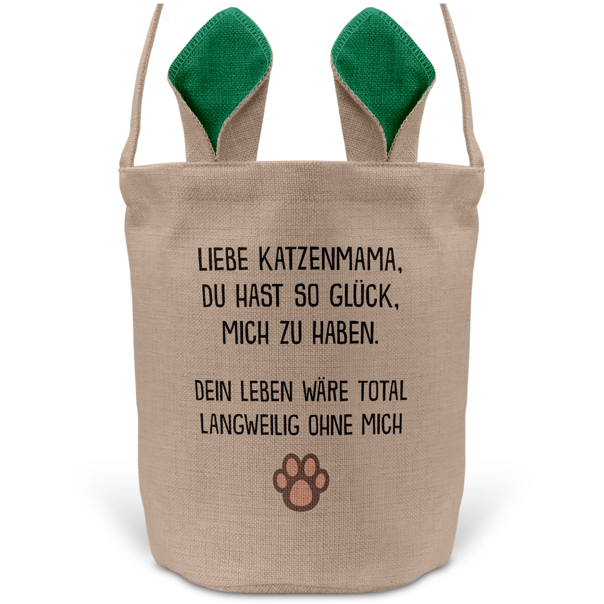22Feels® Katzenmama Frauchen Katzen Osterkorb mit Henkel Ostergeschenk Tragetasche Ostern Deko Osternest Körbchen Hasenohren (Beige/Grün)-Ostern Tragetasche-22Feels