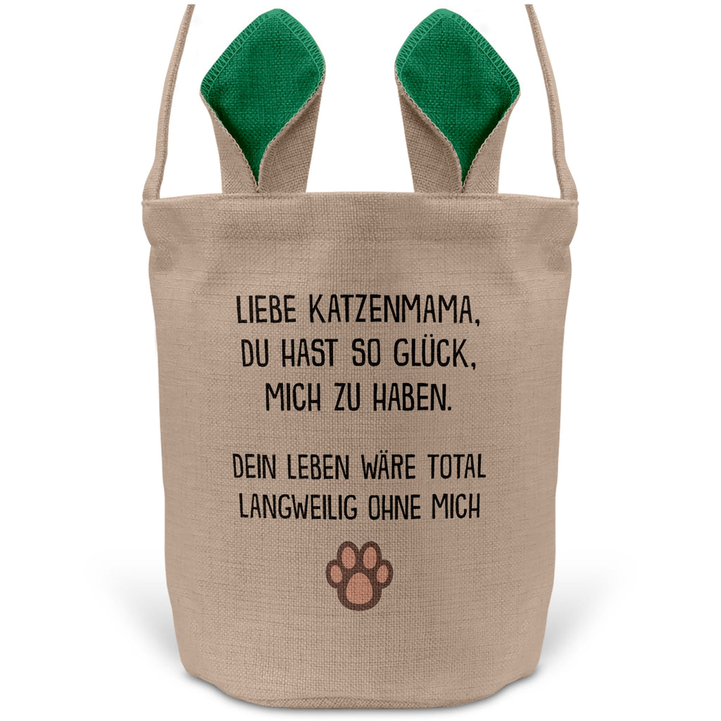 22Feels® Katzenmama Frauchen Katzen Osterkorb mit Henkel Ostergeschenk Tragetasche Ostern Deko Osternest Körbchen Hasenohren (Beige/Grün)-Ostern Tragetasche-22Feels