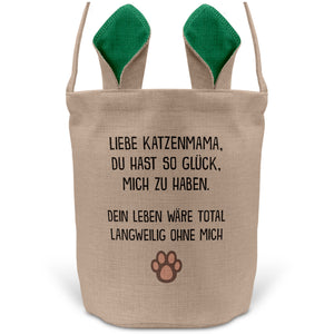 22Feels® Katzenmama Frauchen Katzen Osterkorb mit Henkel Ostergeschenk Tragetasche Ostern Deko Osternest Körbchen Hasenohren (Beige/Grün)-Ostern Tragetasche-22Feels