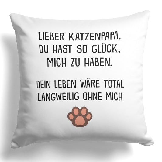 22Feels® Katzenpapa Geschenk für Cat Dads und Katzen-Herrchen - Kissen mit Spruch (Weiss 40x40cm)-Kissen Weiss 40x40-22Feels