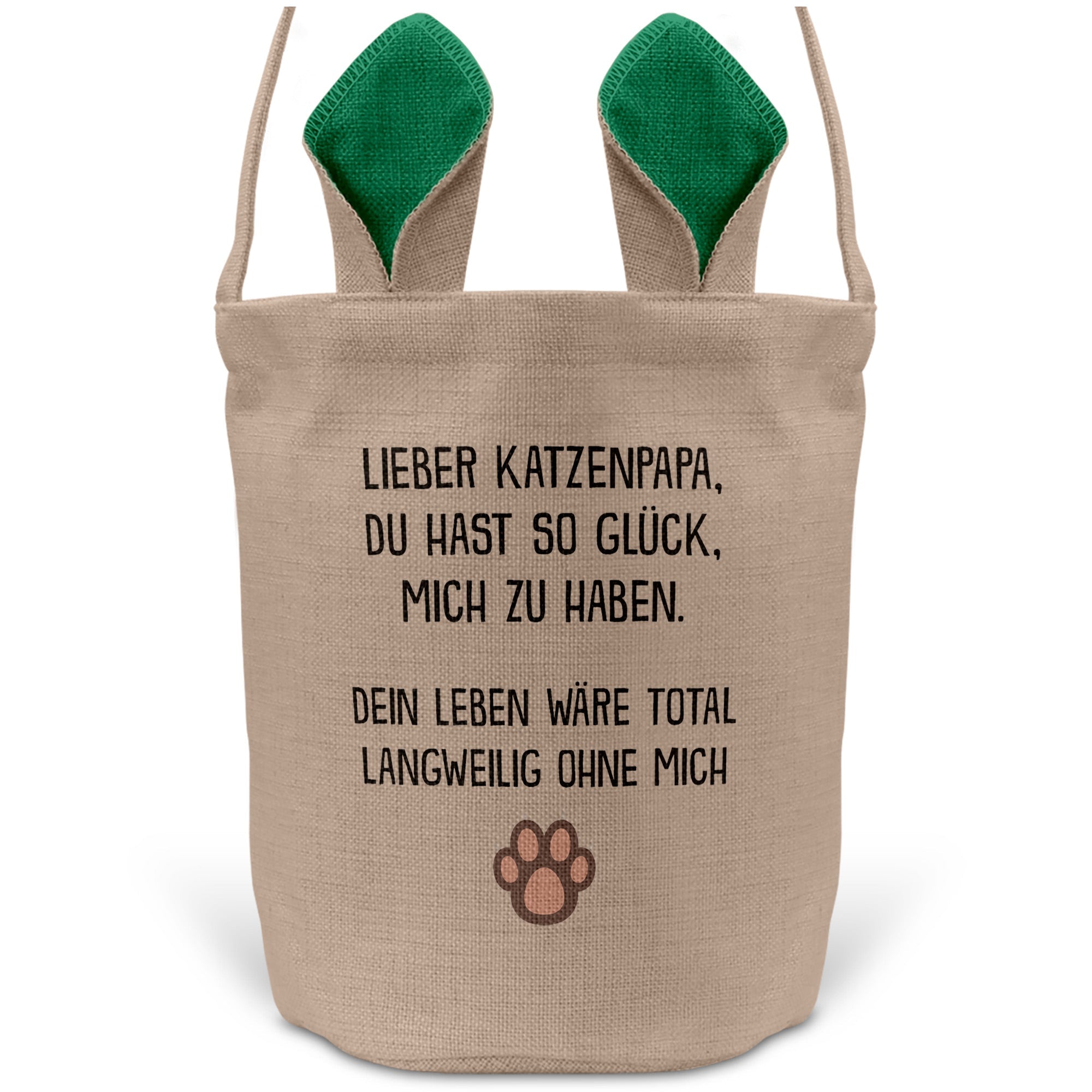 22Feels® Katzenpapa Herrchen Katzen Osterkorb mit Henkel Ostergeschenk Tragetasche Ostern Deko Osternest Körbchen Hasenohren (Beige/Grün)-Ostern Tragetasche-22Feels