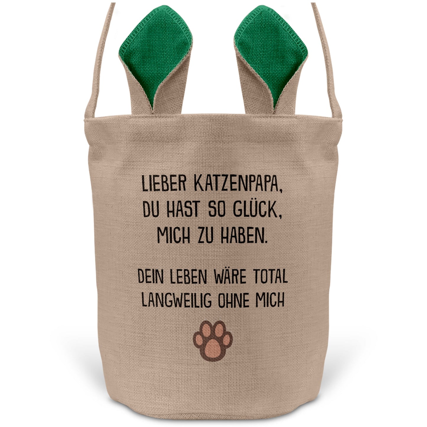 22Feels® Katzenpapa Herrchen Katzen Osterkorb mit Henkel Ostergeschenk Tragetasche Ostern Deko Osternest Körbchen Hasenohren (Beige/Grün)-Ostern Tragetasche-22Feels