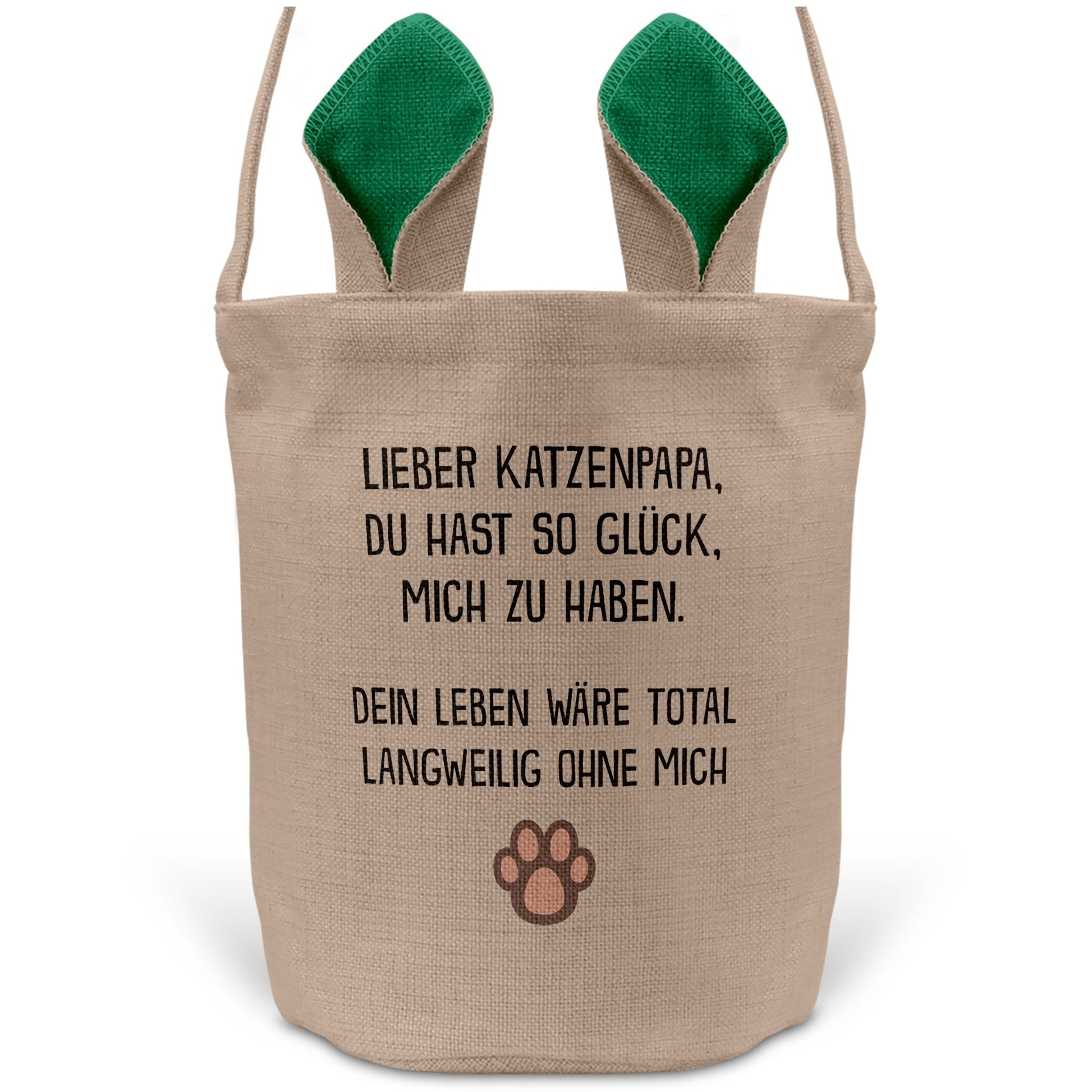 22Feels® Katzenpapa Herrchen Katzen Osterkorb mit Henkel Ostergeschenk Tragetasche Ostern Deko Osternest Körbchen Hasenohren (Beige/Grün)-Ostern Tragetasche-22Feels